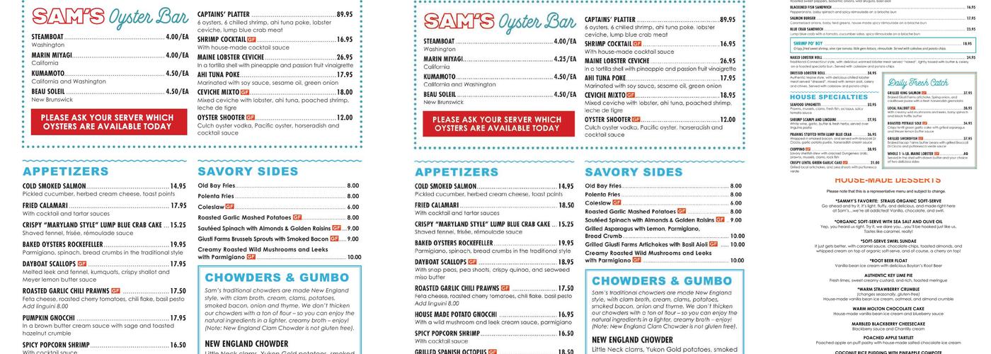 Sam's Chowder House Menu