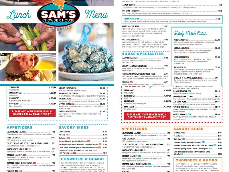 Sam's Chowder House Menu