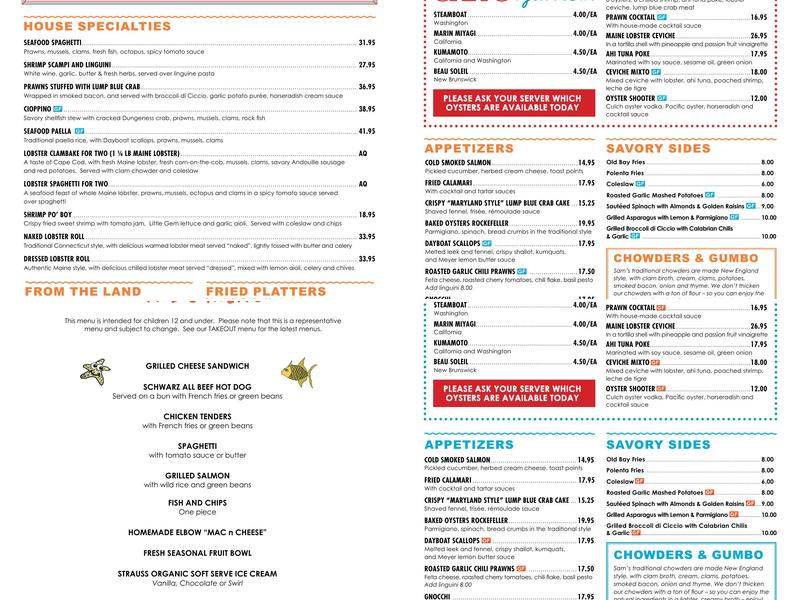 Sam's Chowder House Menu