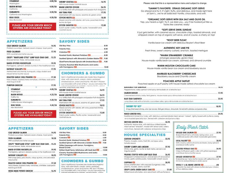 Sam's Chowder House Menu