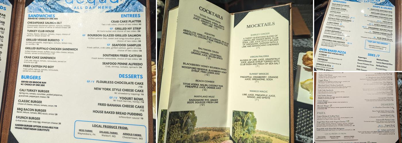 Acqua Restaurant Menu