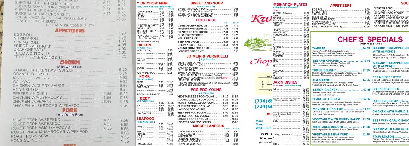 Kwan's Chop Suey Menu