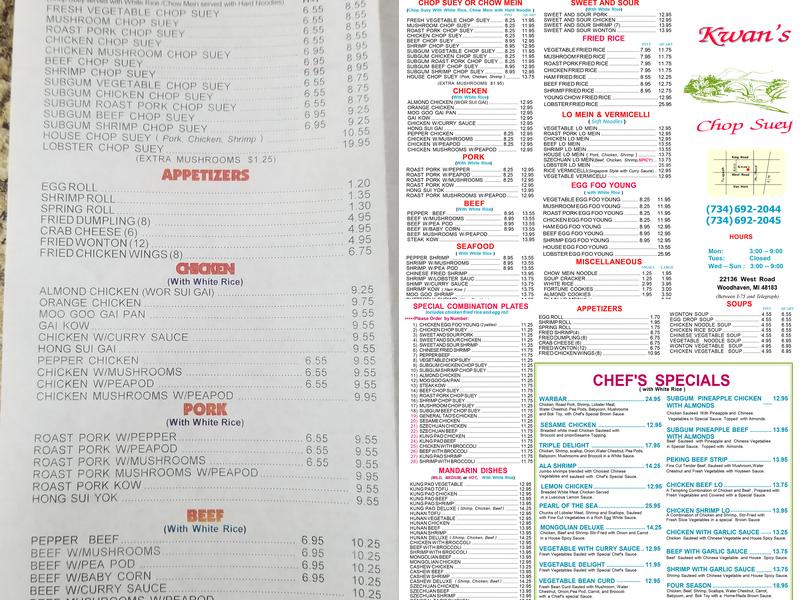 Kwan's Chop Suey Menu