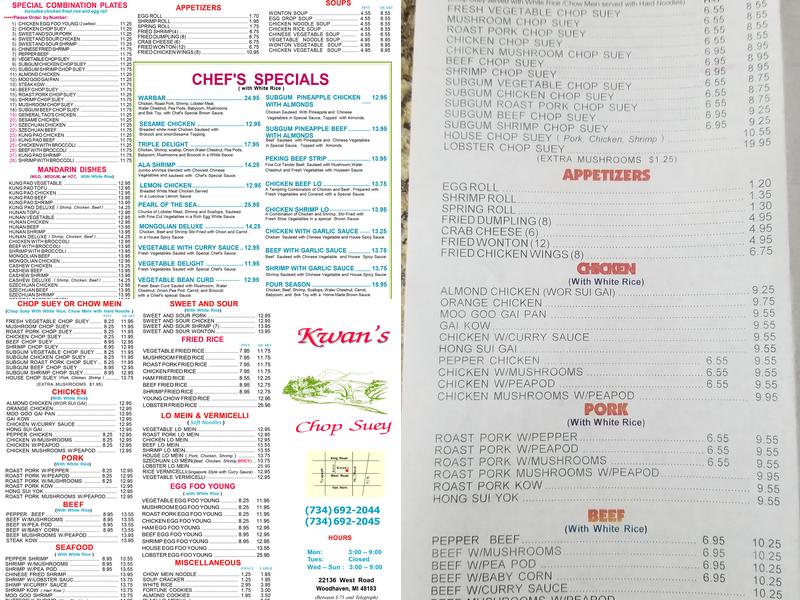 Kwan's Chop Suey Menu