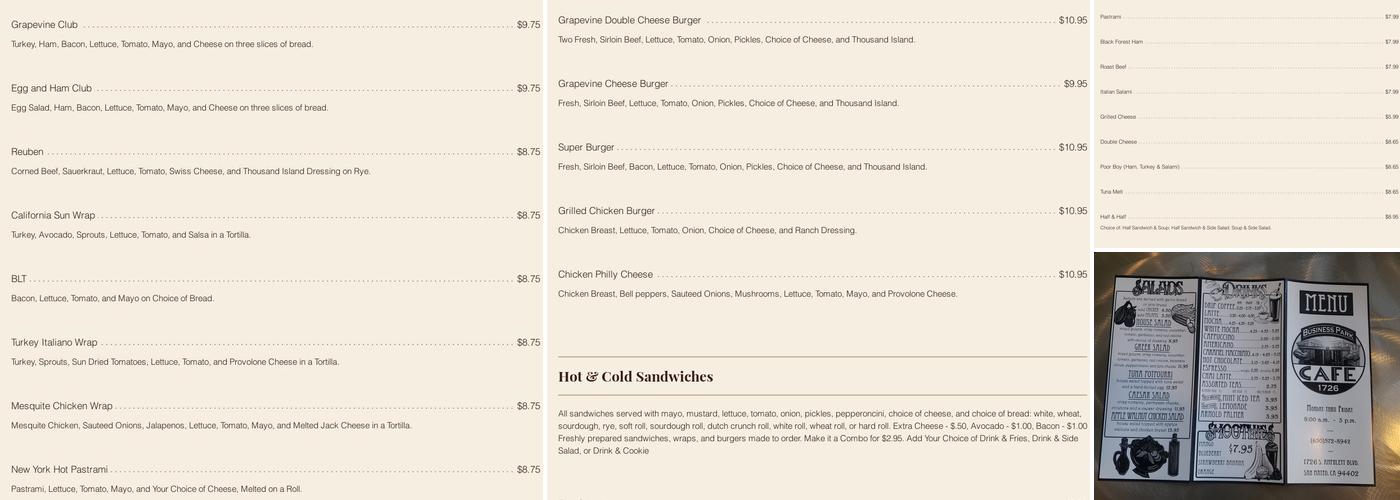 The Grapevine Cafe Menu