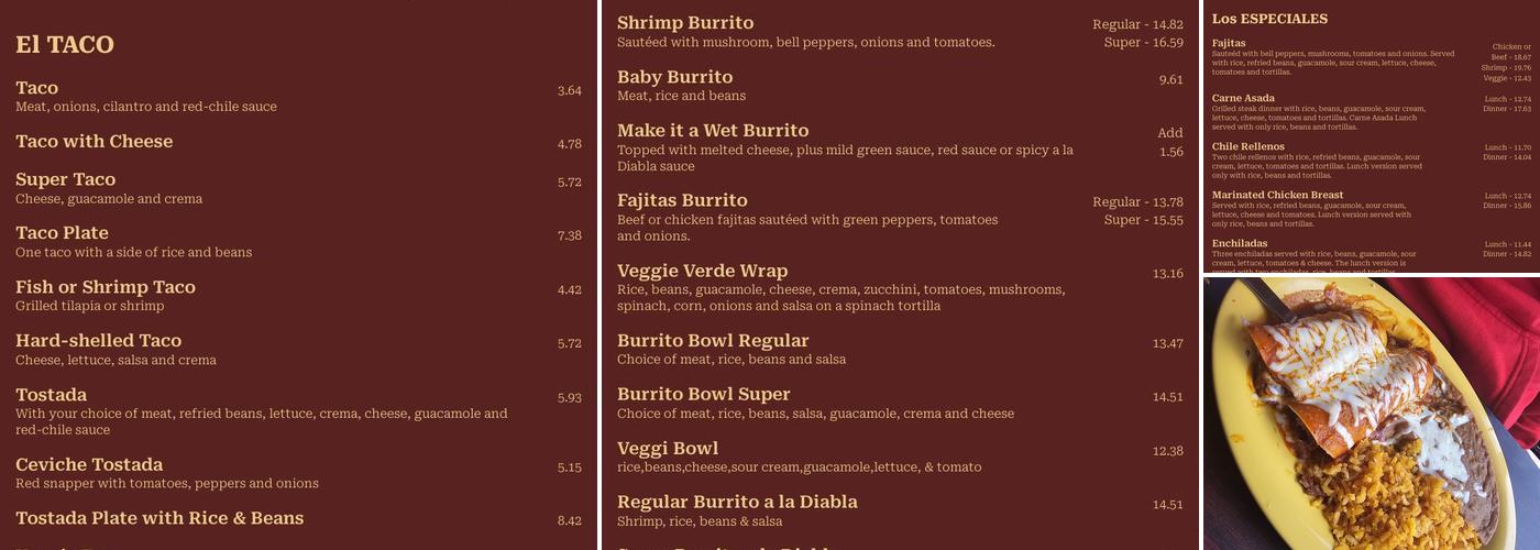 Taqueria Tres Amigos Menu