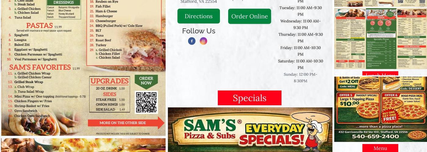 Sam's Pizza & Subs Menu