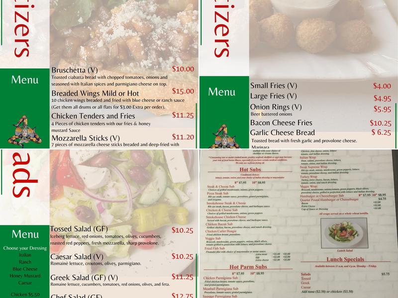Tony's Pizza Menu