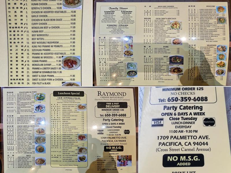 Raymond's Chinese Restaurant Menu