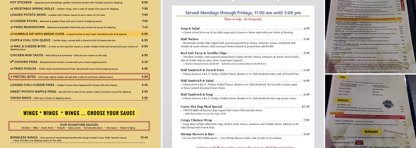 Champions Sports Grill Menu