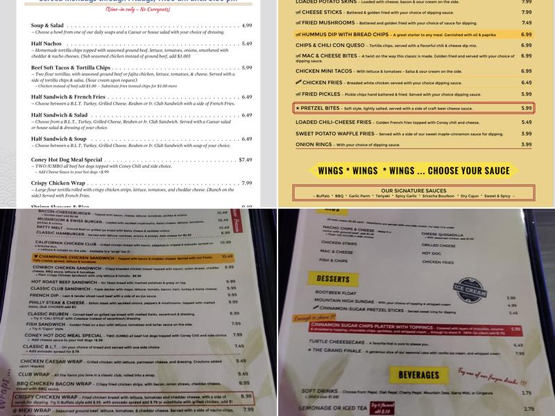 Champions Sports Grill Menu