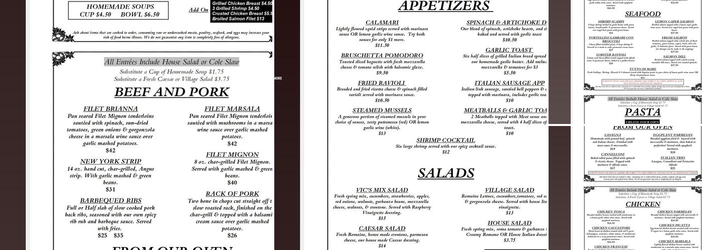 Vic's Casual Dining Menu