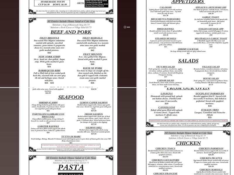 Vic's Casual Dining Menu