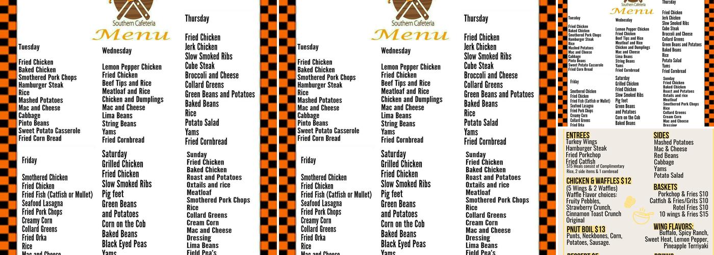 The Bistro Southern Cafeteria Menu