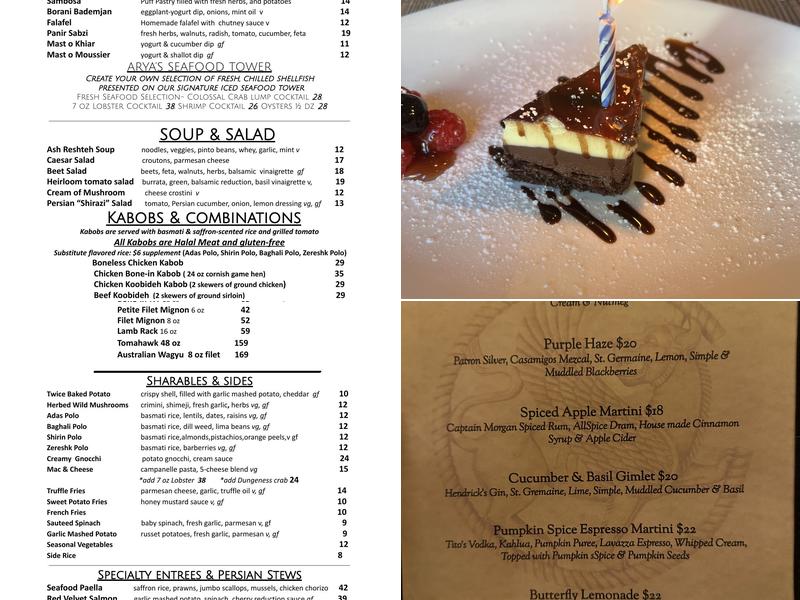 Arya Steakhouse Menu
