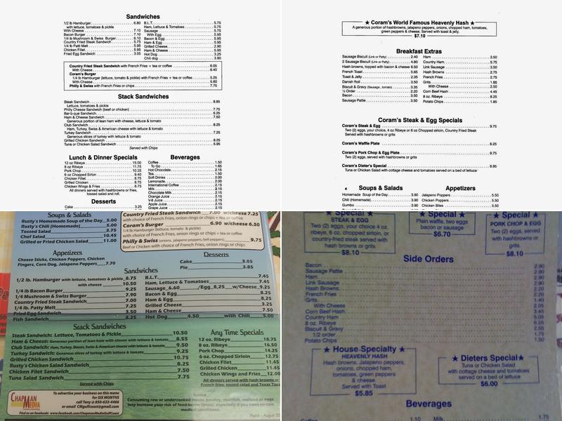 Coram's Steak and Egg Menu