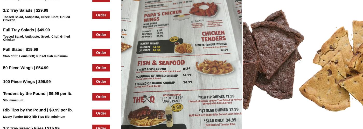 Papa's Pizza Menu