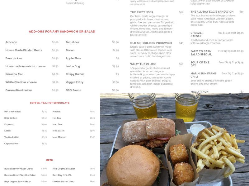 The Barn Menu