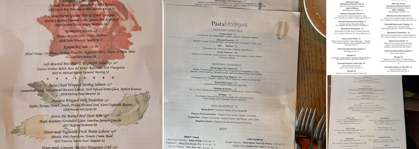 Pasta Moon Menu