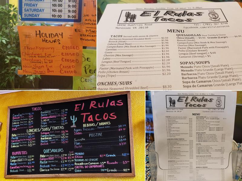 El Rulas Tacos Menu