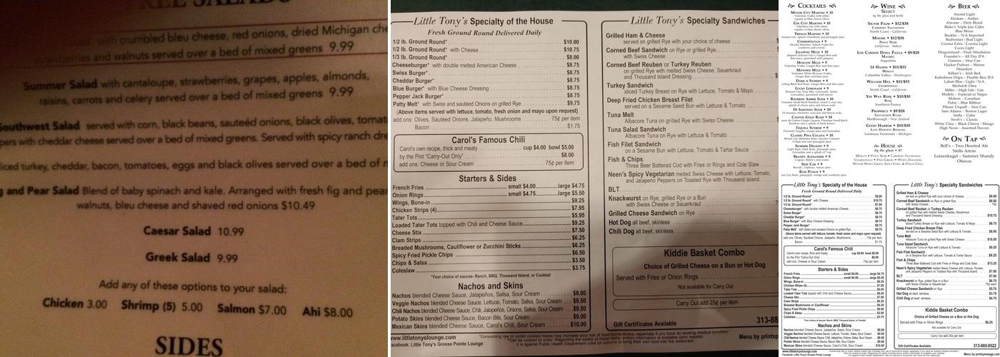 Little Tony's Lounge Menu