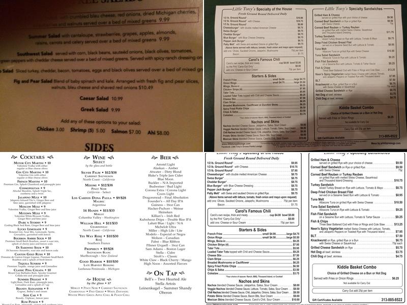 Little Tony's Lounge Menu