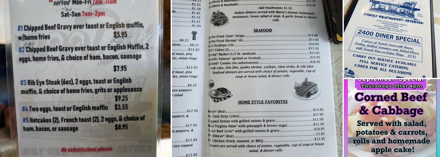 Twenty Four Hundred Diner Menu