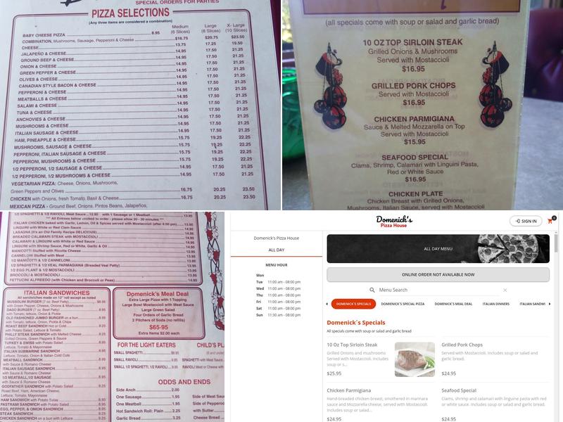 Domenick's Pizza House Menu