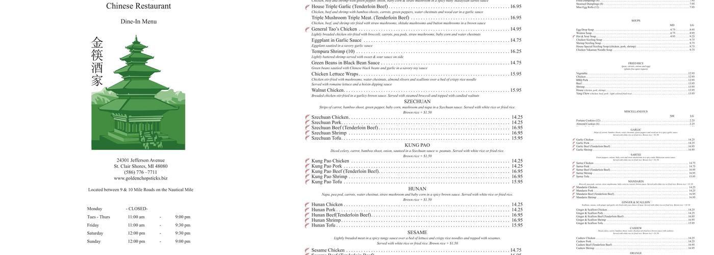 Golden Chopsticks Menu