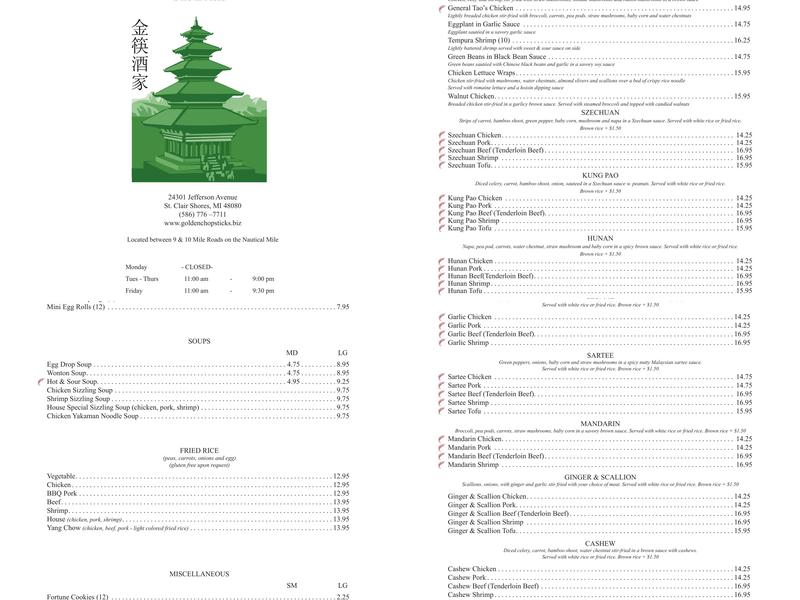 Golden Chopsticks Menu