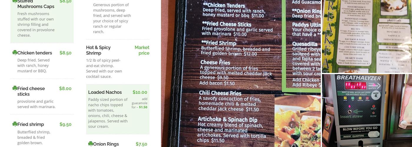 Paddy's Public House Menu