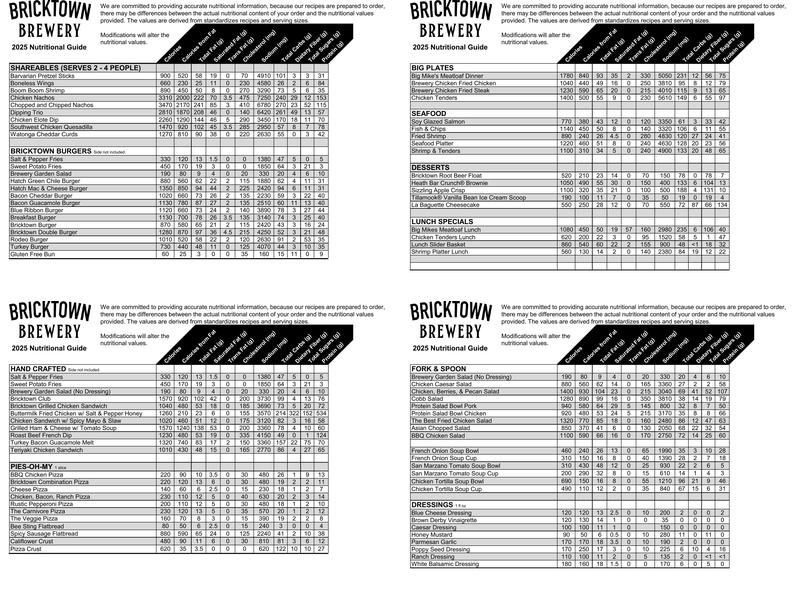 Bricktown Brewery Menu