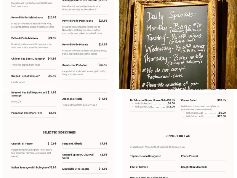 Da Edoardo - Grosse Pointe Menu