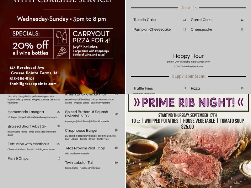 The Hill Seafood & Chop House Menu