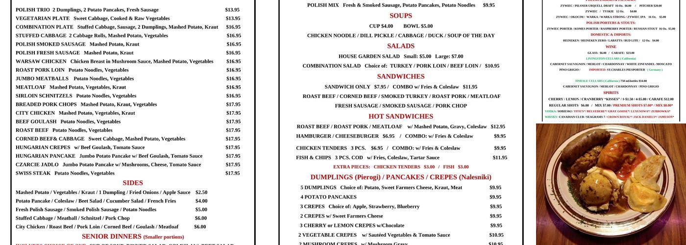 Polonia Restaurant Menu