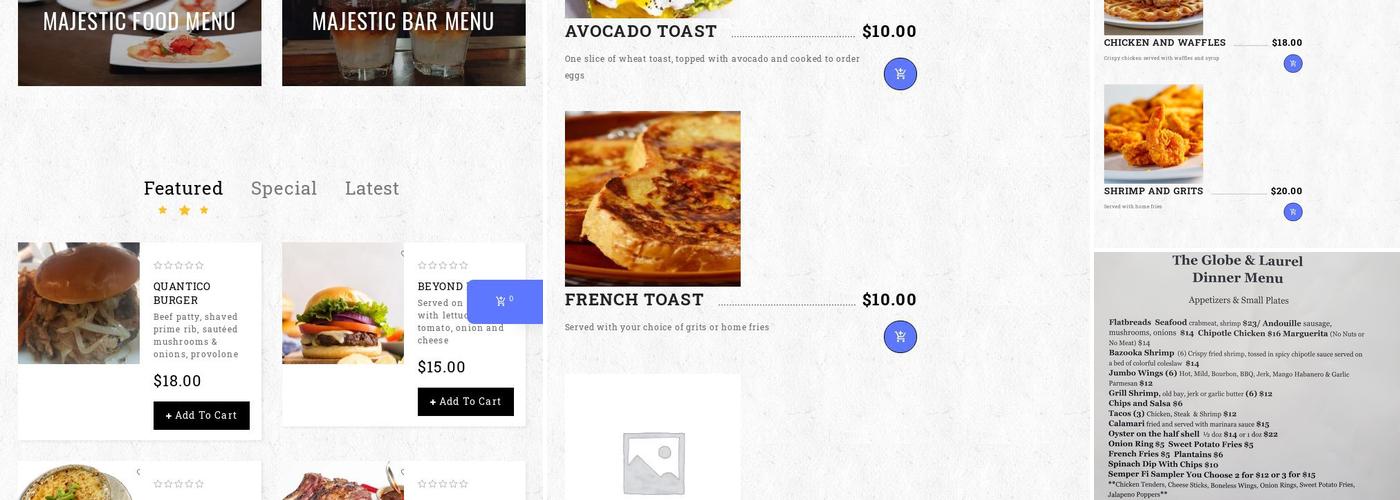 Majestic RB&G at The Globe and Laurel Menu