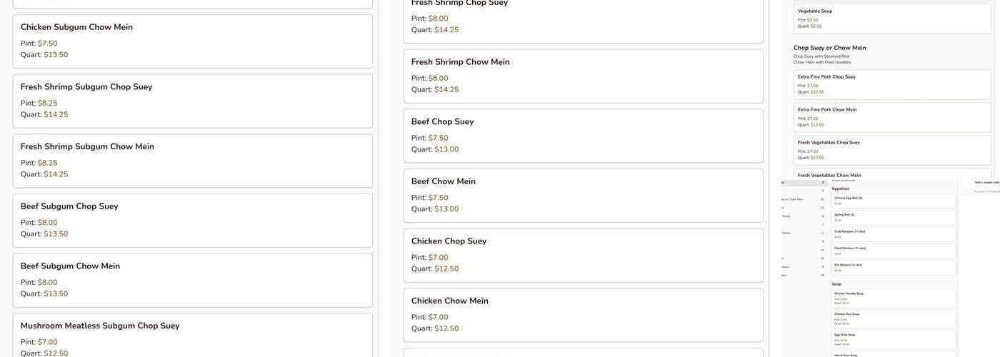 Wan Kow Chop Suey Menu