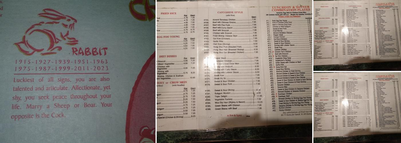 Wah Hong Chop Suey Menu