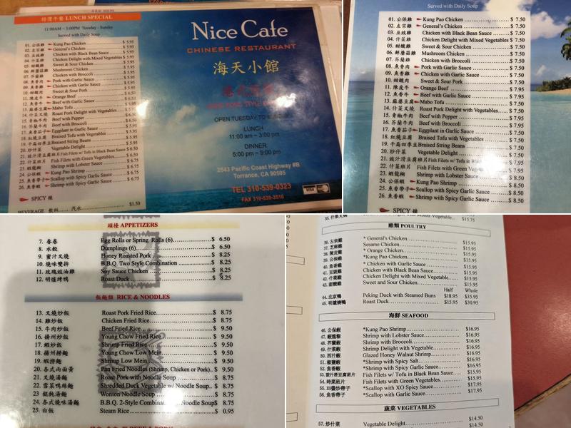 Nice China Cafe Menu