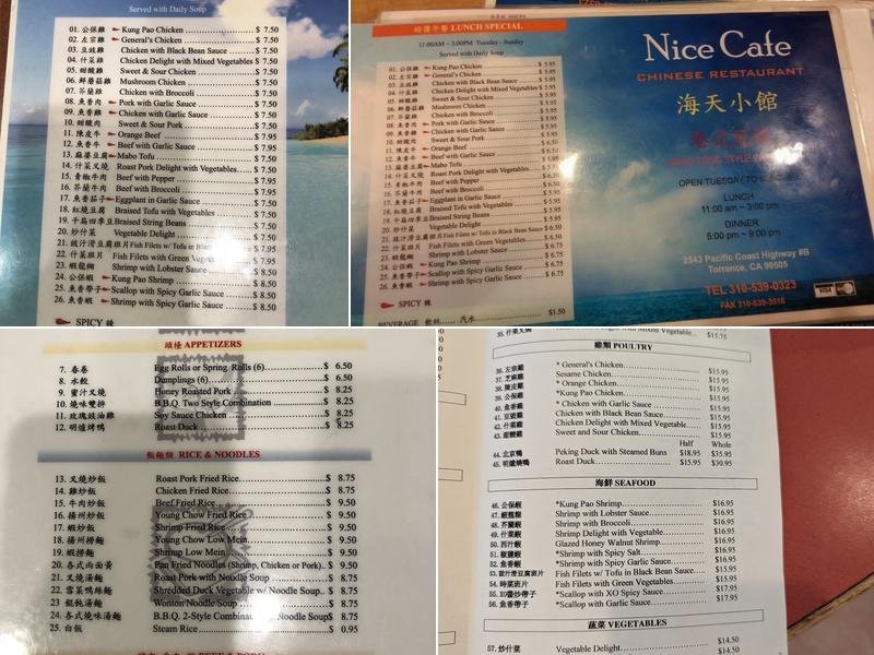 Nice China Cafe Menu