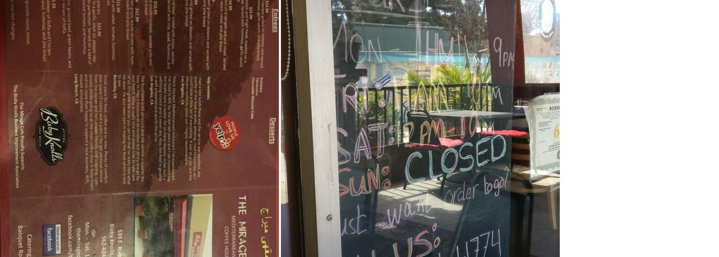 The Mirage Cafe Menu