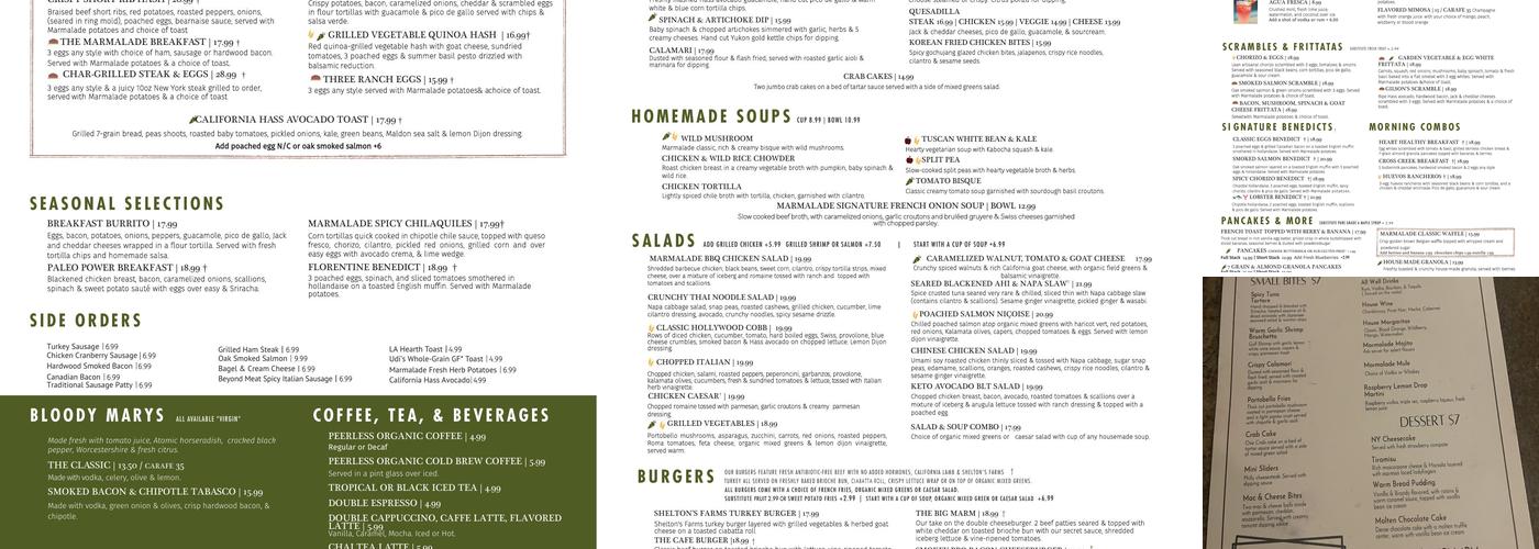 Marmalade Cafe Menu