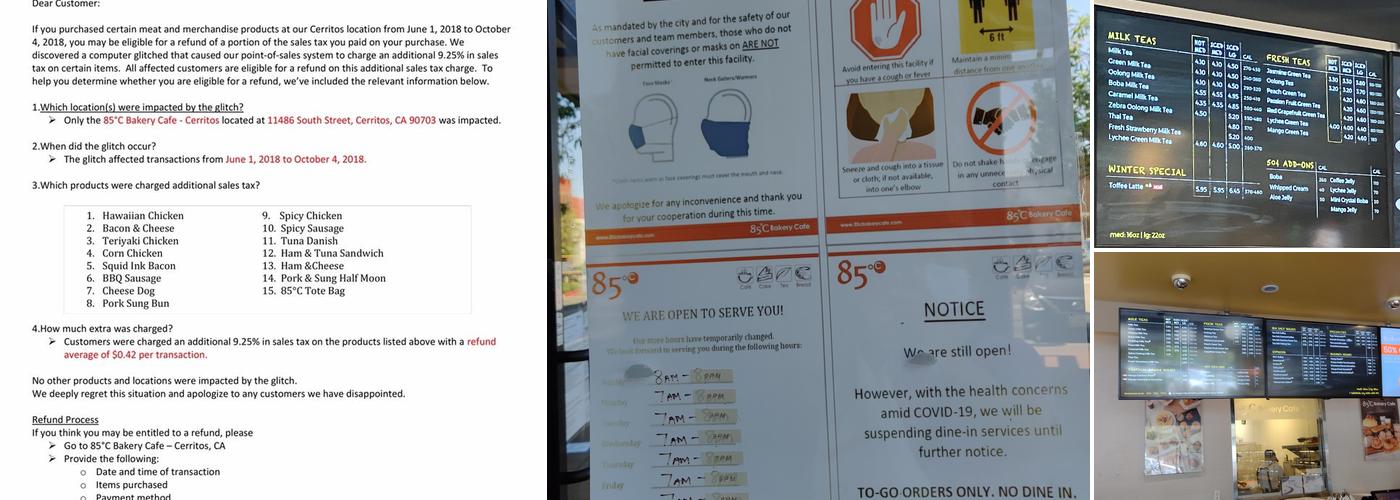 85°C Bakery Cafe - Cerritos Menu