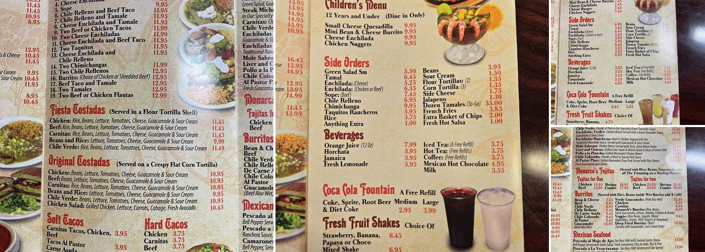 Monarcas Mexican Food Menu