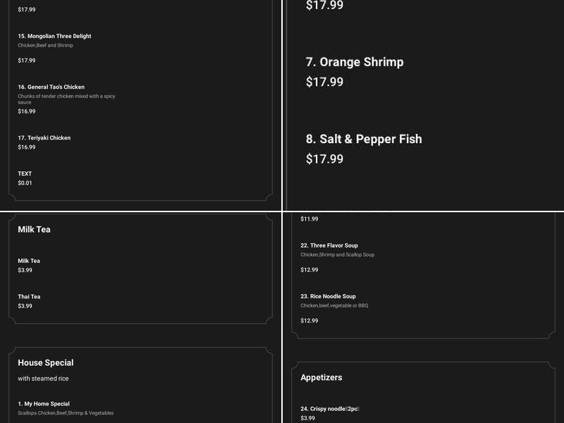 My Home Chinese Restaurant Menu