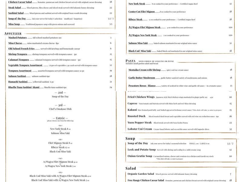 WA Dining I-NABA Steak House Menu