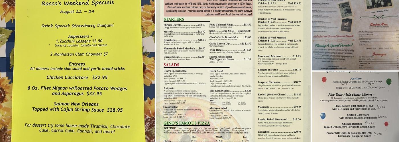 Gino's Pizzeria & Restaurant Menu