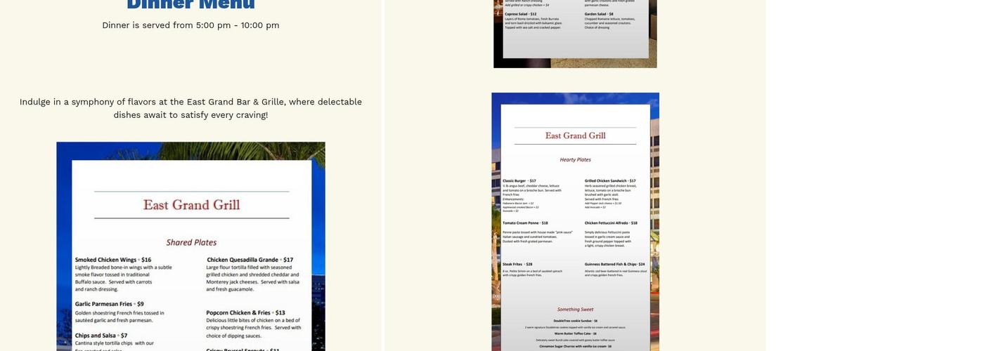 East Grand Bar & Grille Menu