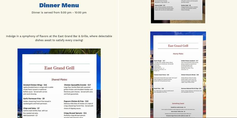 East Grand Bar & Grille Menu