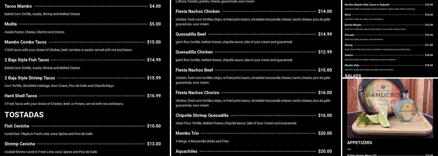 Mambo Grill Restaurant & Bar Menu